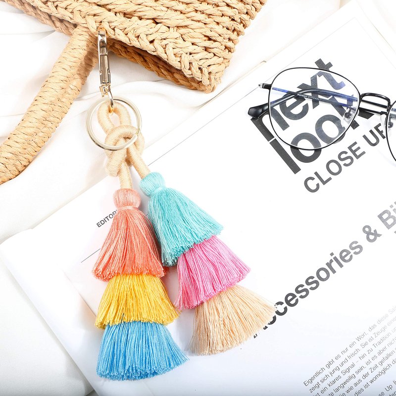 I-BOSOM Colorful Boho Pom Pom Tassel Bag Charm Key Chain (R01 style)