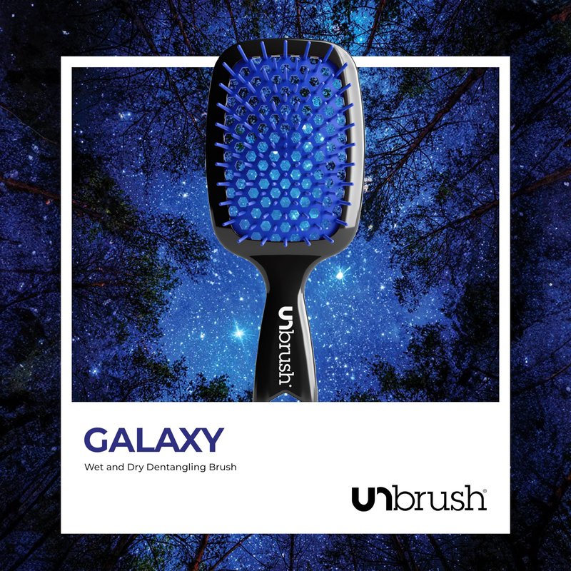 FHI Heat UNbrush Detangling Brush for Pain-Free Brushing on All Wet or Dry Hair Types — Durable DuoFlex Anti-Static Bristles, Lightweight Handle, Vented Hair Brush, Galaxy Blue