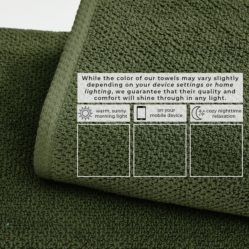 Great Bay Home 100% Cotton 12-Pack 13x13 Wash Cloth - Absorbent, Quick-Drying, Durable Face Towels for Bathroom Decor - Low-Twist, Two-Ply Fibers (Forest Green)