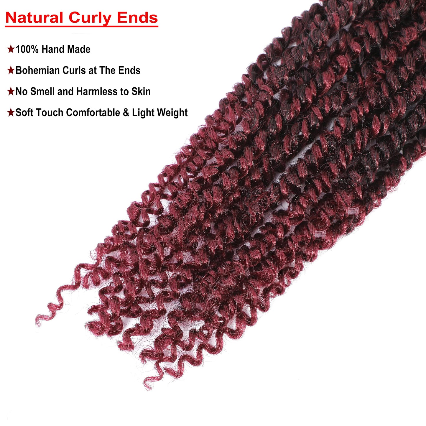 Passion Twist Hair 30 inch PreTwisted Long Passion Twist Burgundy Crochet Hair, Ombre Red 6 Packs Bohemian Crochet Pre Looped Braids Hair for Black Women Water Wave Hair Extensions