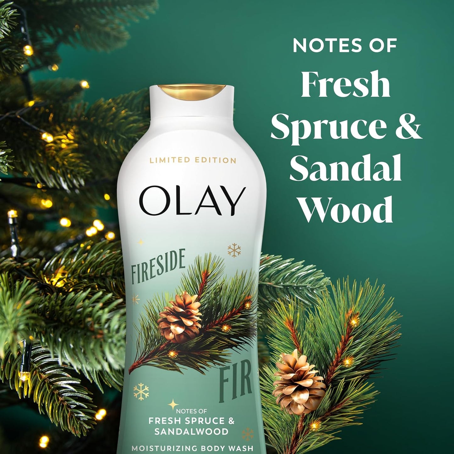 Olay Body Wash for Women - Hydrating Plant-Based Cleanser with B3 Complex | Fireside Fir & Sandalwood Scent, 22 fl oz