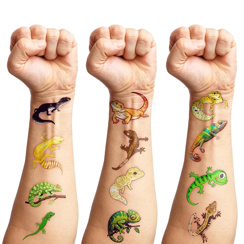 Gecko Lizard Temporary Tattoos - 100 PCS Birthday Party Decorations | Cute Reptile & Chameleon Stickers for Kids