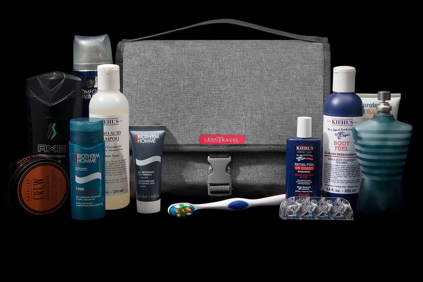 LeanTravel Hanging Toiletry Bag for Travel w/ 5 Pockets & 7 Day Plastic Pill Case Organizer