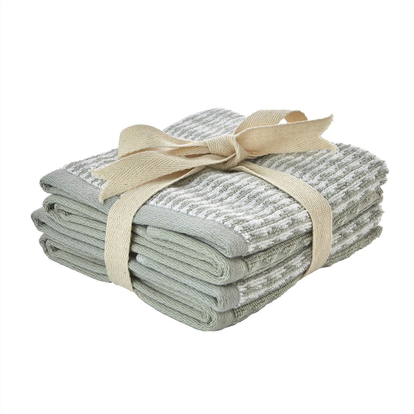 SKL Home Longborough 100% Turkish Cotton Premium 4-Piece Washcloth Set, 520 GSM, Soft & Absorbent Jacquard, Sage