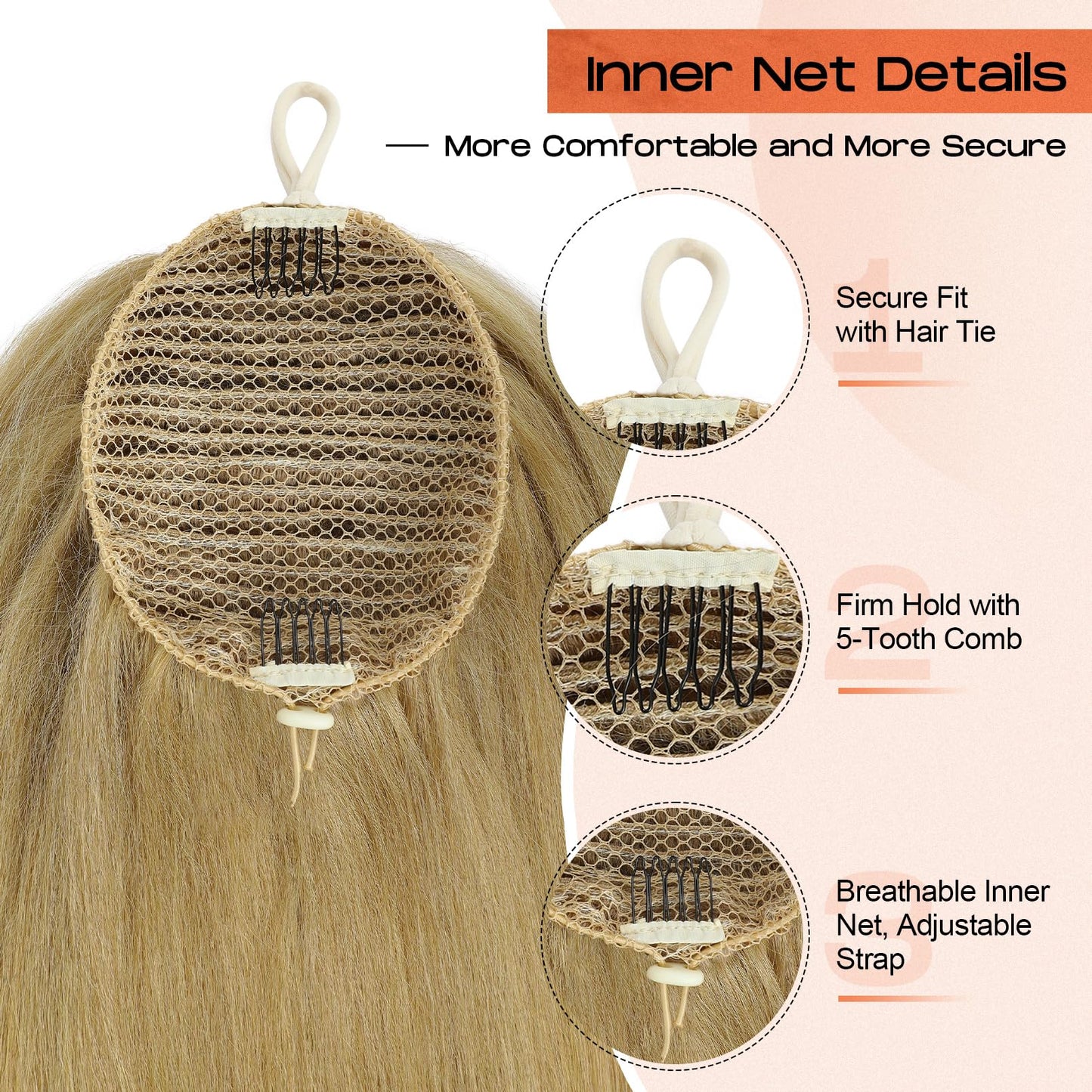 SEIKEA Cheer Ponytail Hair Piece, 100% Super Protein Fiber Straight Cheerleader Hairpiece Lightweight Silky Smooth Fluffy 18" Ponytail Extension for Cheerleader Competition, Dance Mocha Melt