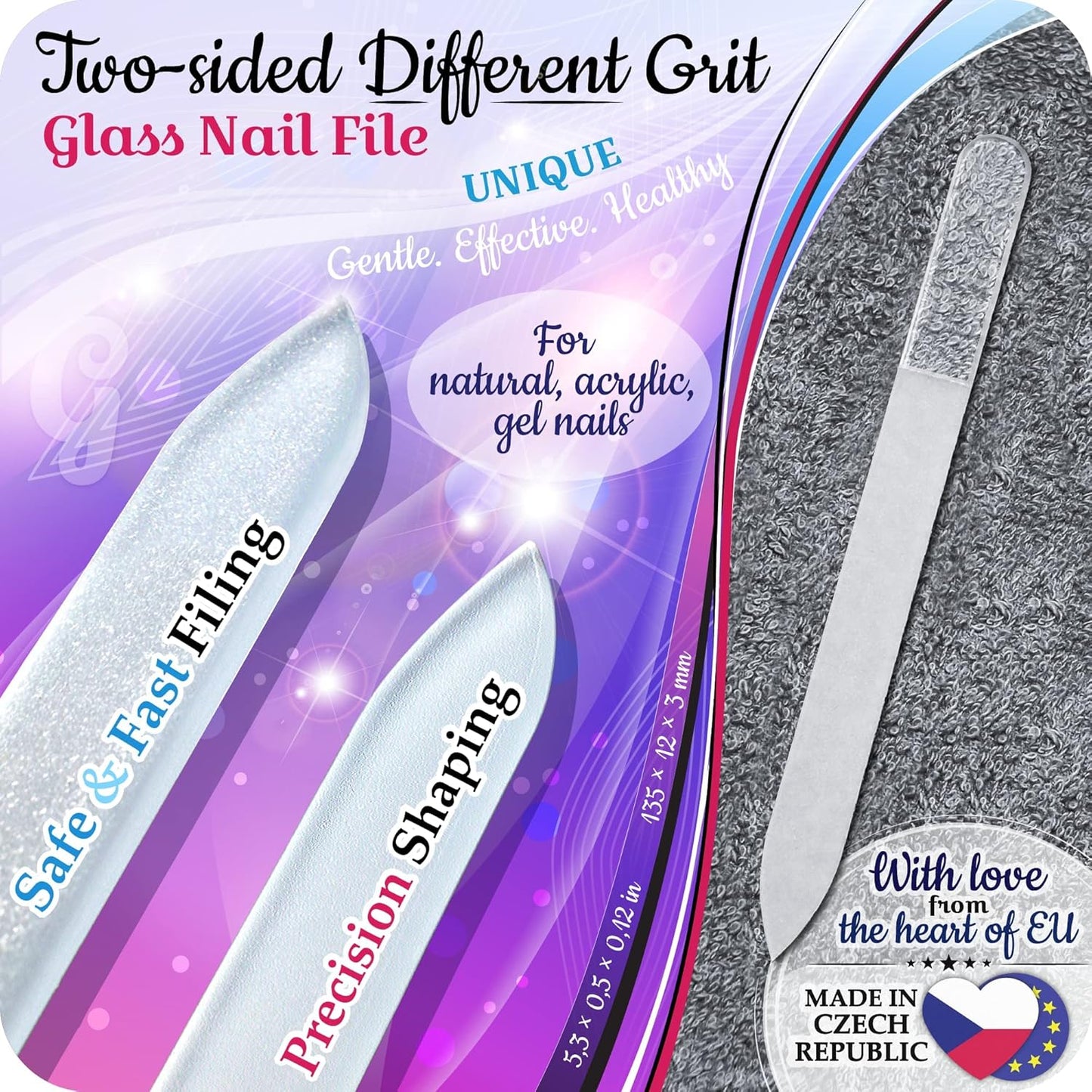 Czech Glass Nail File Set - Professional Multifunctional Nail Shiner & Callus Remover | Etched Surface, Durable Design