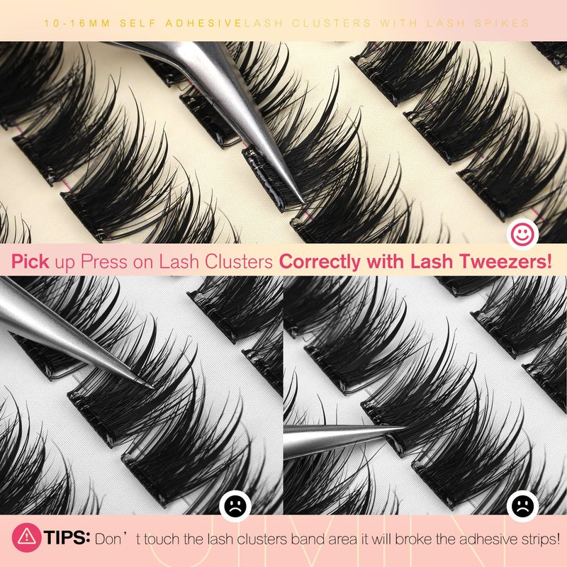 JIMIRE Self Adhesive Eyelashes Fluffy Lash Clusters Wispy No Glue Needed Self Adhesive Lash Clusters Reusable Press on Lashes 10-16MM Pre-Glued Eyelash Clusters Easy to Apply 108Pcs Pack