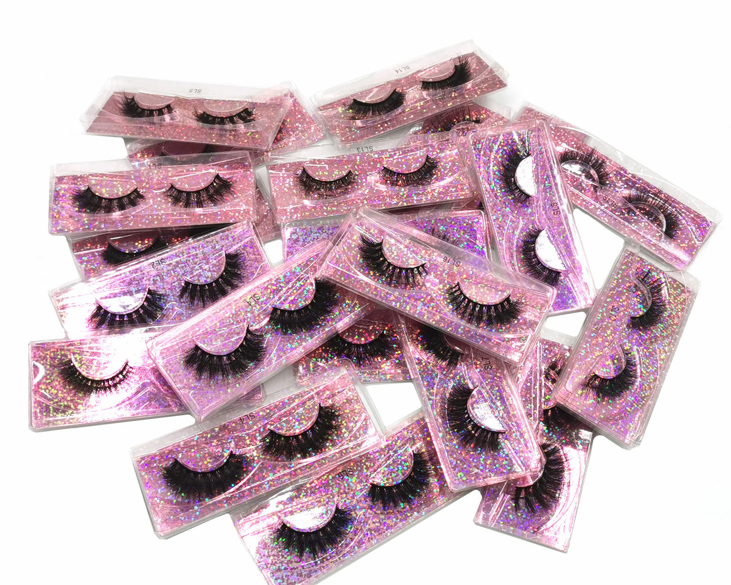 Ellazzle 50 Pairs Faux Mink Eyelashes Wholesale Lashes Pack, Lashes Natural Look 16mm-20mm False Eyelashes Pink