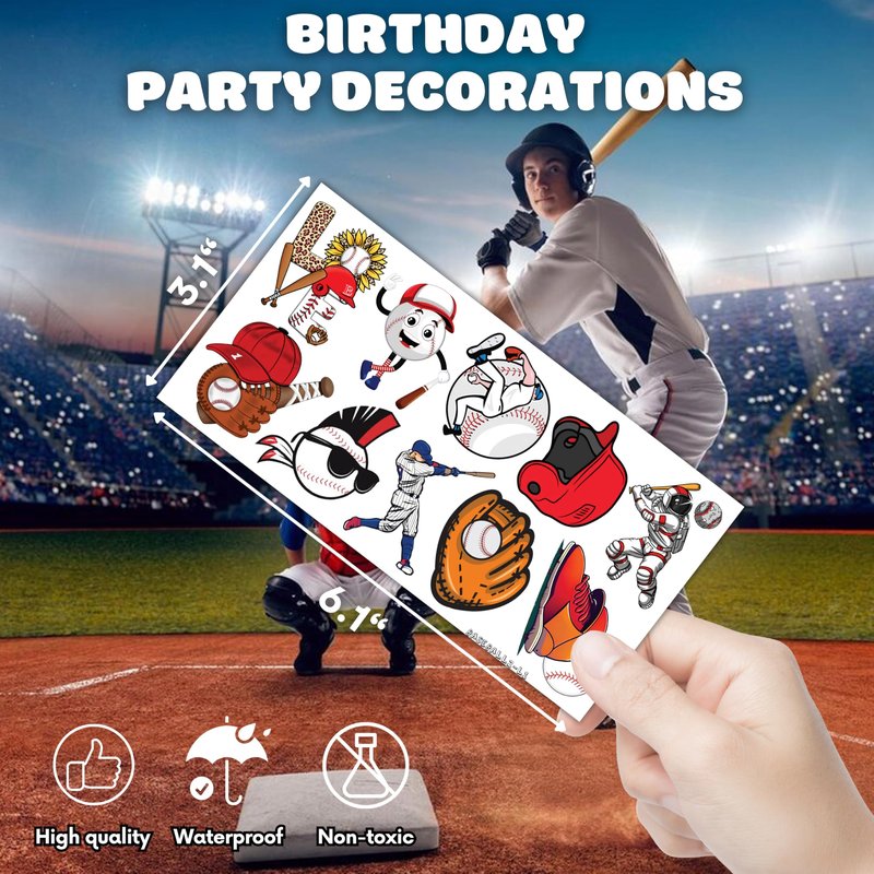 102 PCS Baseball Temporary Tattoos Sticker Softball Sports Theme Birthday Party Supplies Decorations Favors Gifts Boys Girls Adults Sporting Fans Game Player Cute Tattoo School Reward Prizes