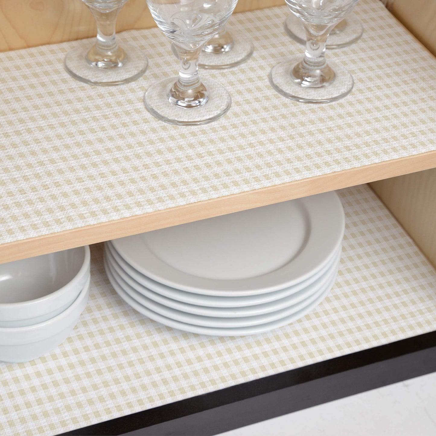 Con-Tact Brand Grip Prints Durable Non-Adhesive Non-Slip Shelf and Drawer Liner, 12'' x 5', Khaki Plaid