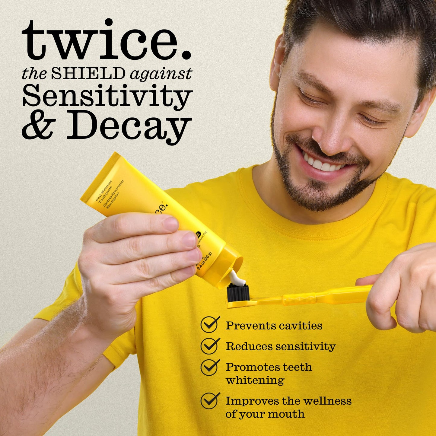 Twice Anti-Cavity Fluoride Toothpaste – Sensitivity Relief, Teeth Whitening & Fresh Breath – Cooling Spearmint Natural Toothpaste – 3.4 oz