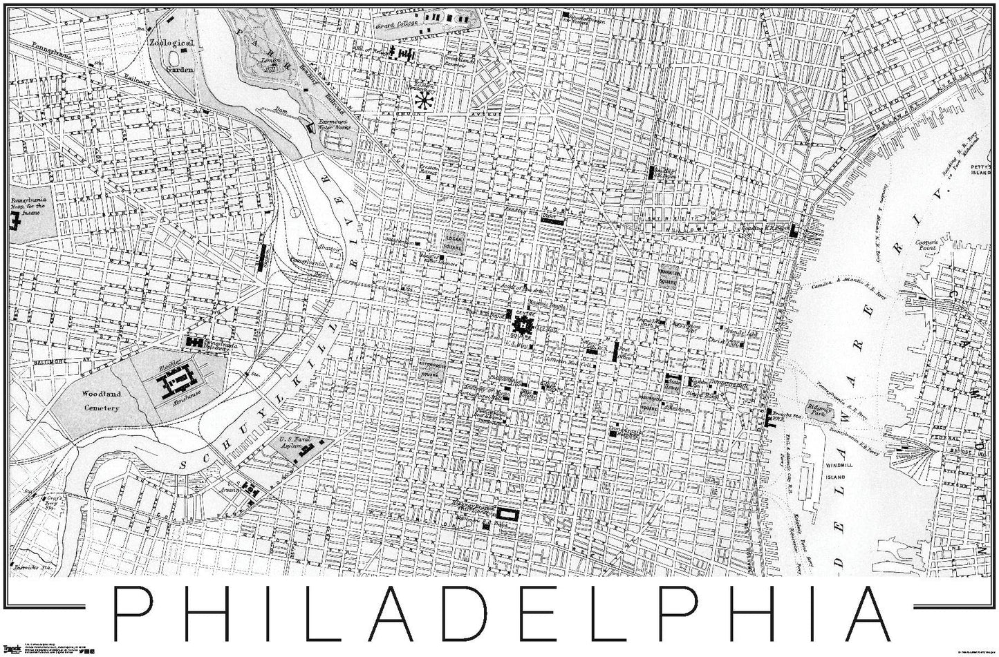 Trends International Philadelphia Map Wall Poster, 22.375" x 34", Unframed Version
