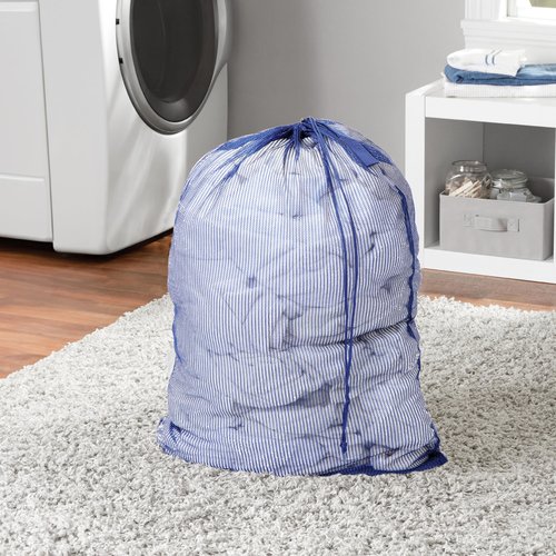 Smart Design Mesh Laundry Bag w/ Handle & Push Lock Drawstring - VentilAir Mesh Material - for Clothes & Laundry - Home Organization (Holds 3 Loads) (36 x 24 Inch) [Blue]