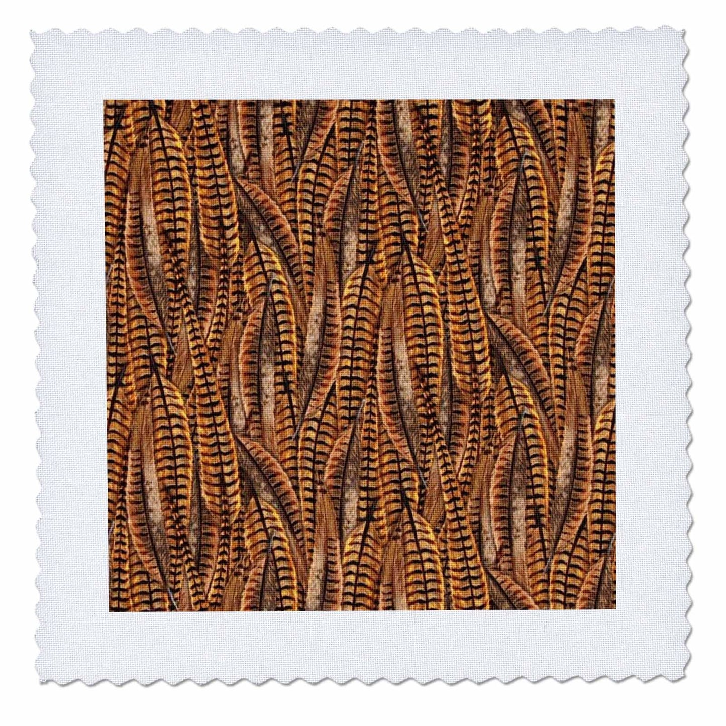 3dRose Pheasant Feathers in Brown Yellow N Black - Quilt Square, 6 by 6-Inch (qs_60533_2)