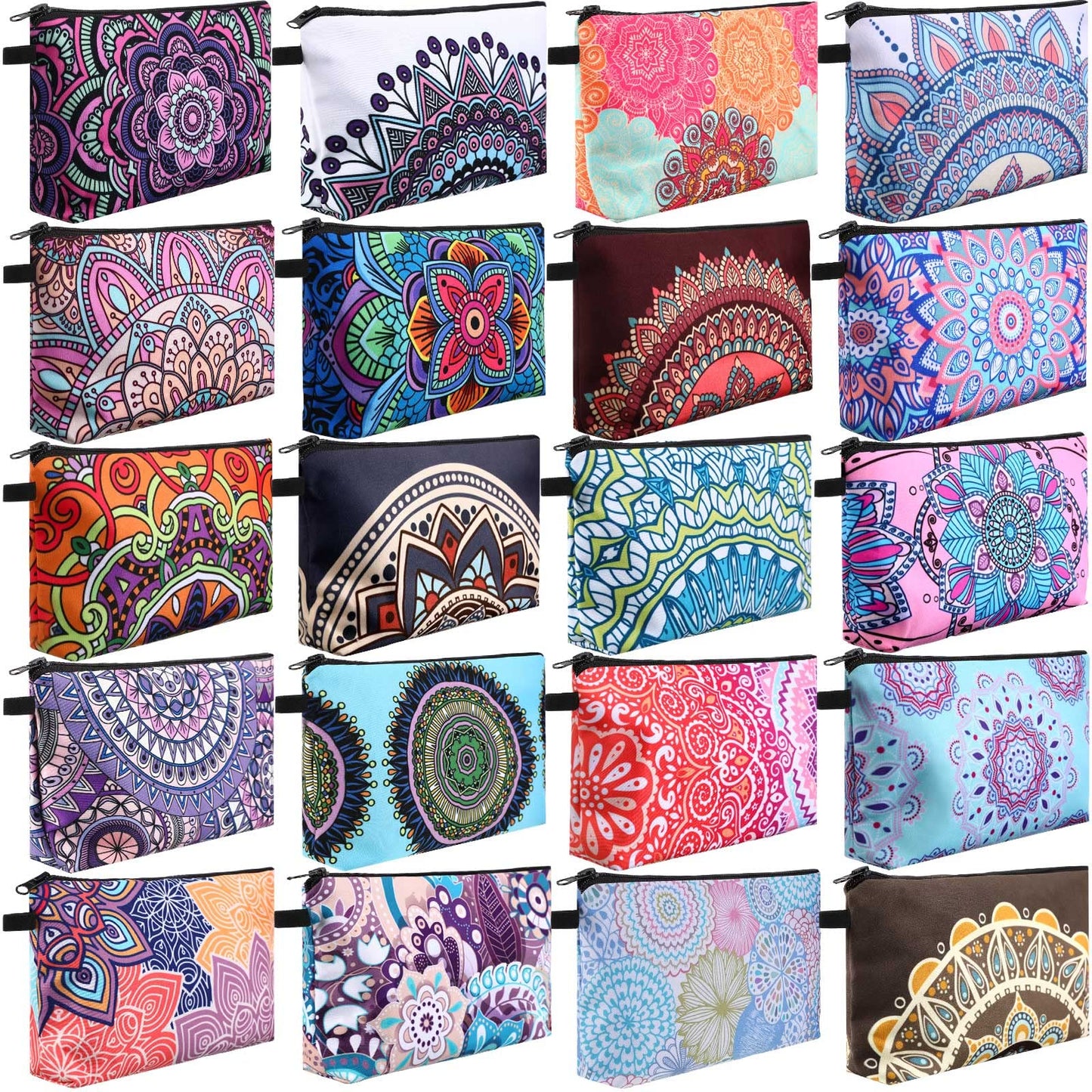Dunzy 20 Pcs Makeup Bags Bulk Graduation Gift Cosmetic Bag Makeup with Zipper Pouch Waterproof Portable Travel Toiletry for Women Teacher Birthday Thanksgiving Christmas Gifts(Mandala)