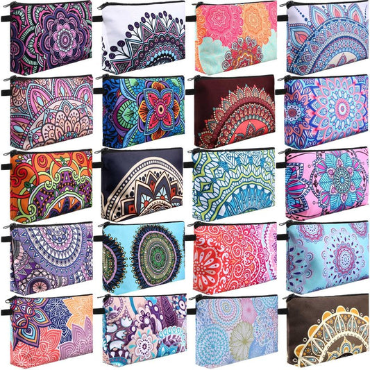 Dunzy 20 Pcs Makeup Bags Bulk Graduation Gift Cosmetic Bag Makeup with Zipper Pouch Waterproof Portable Travel Toiletry for Women Teacher Birthday Thanksgiving Christmas Gifts(Mandala)