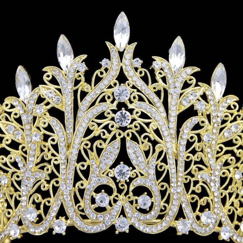 Gold Tiara for Women Large Rhinestone Crown for Pageant, Wedding, Quinceanera, Birthday, Prom, Homecoming, Costume