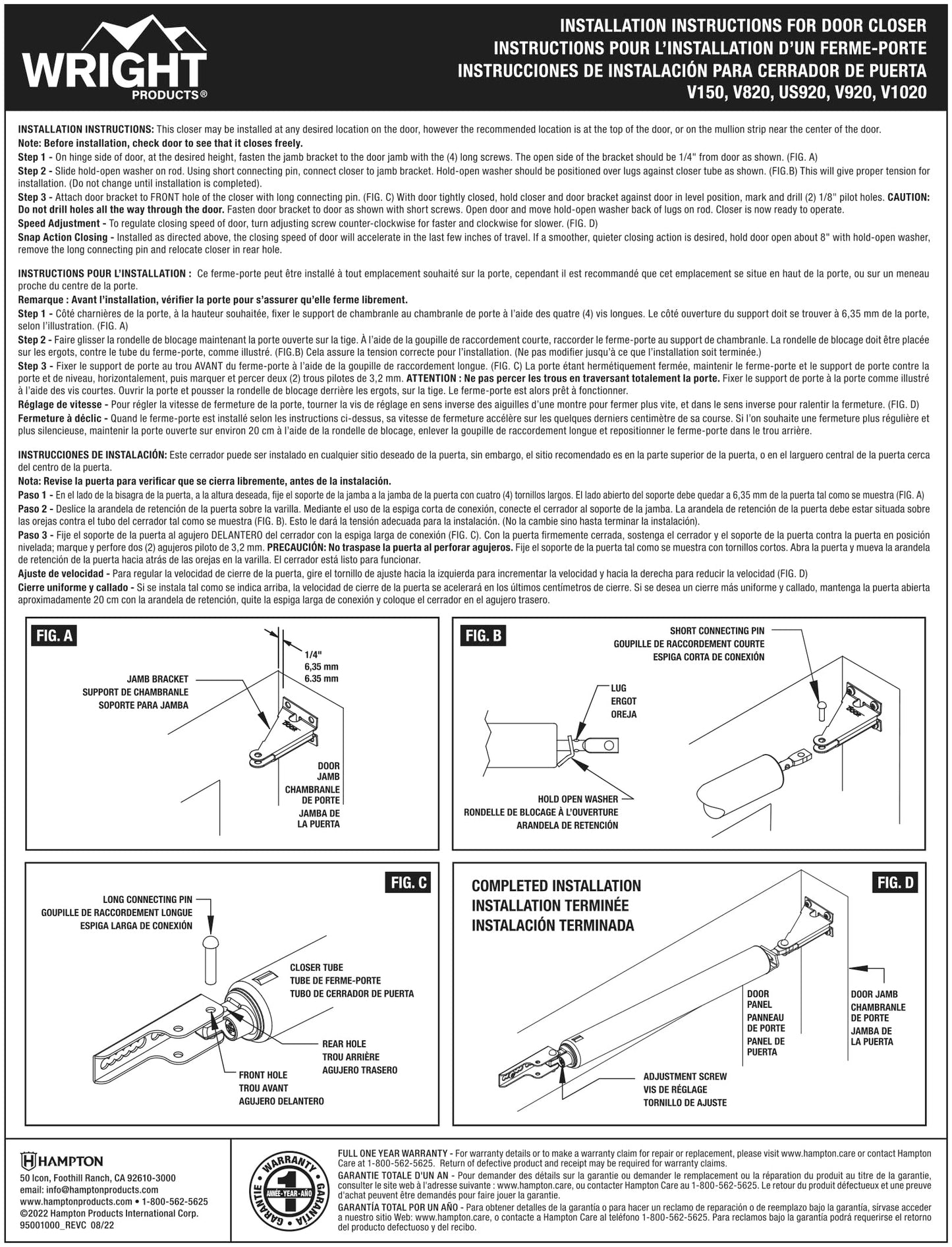 Wright Products - Replacement Jamb Bracket for Pneumatic Closers - Repair Bracket for Wright Product Closer Models V820, V920, V1020, V150 and VH440, White