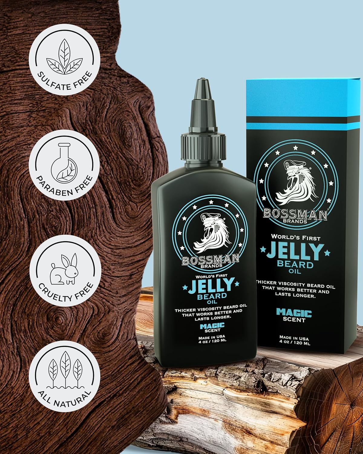 Bossman Jelly Beard Oil & Mustache Wax Bundle | Natural Organic Grooming Products for Men - 4 oz & 1 oz