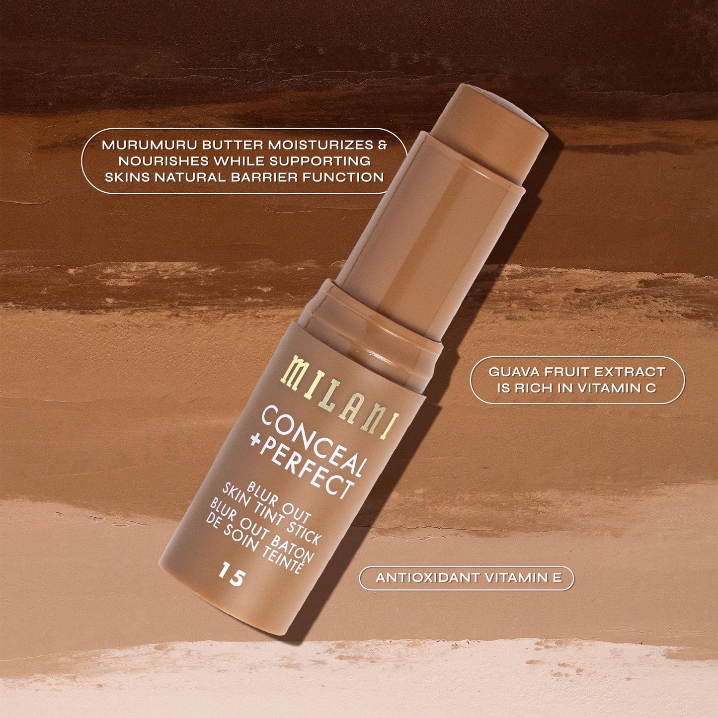 Milani Conceal + Perfect Blur Out Skin Tint Stick - Light to Medium Coverage Tinted Moisturizer Stick with Vitamin C & E - Soft Matte, Pore Blurring Natural Finish 04-Light Warm-Neutral