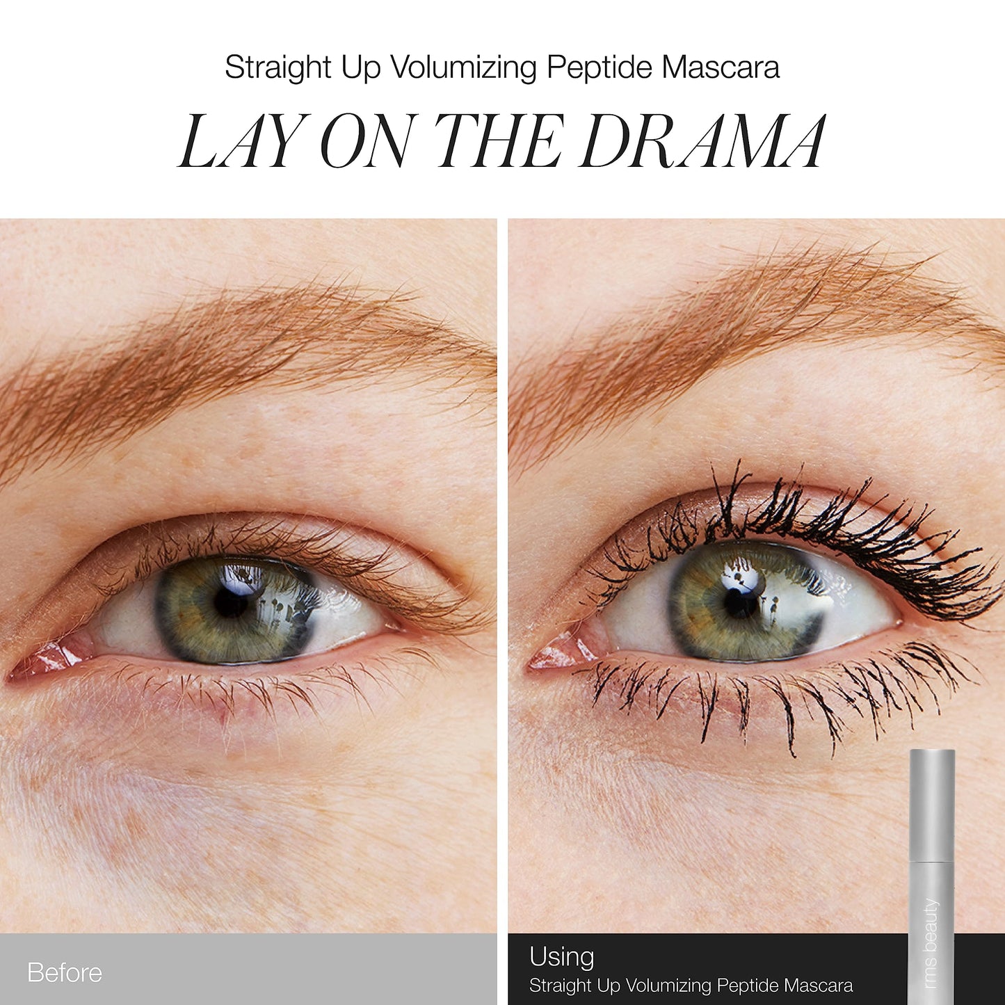 RMS Beauty Straight Up Volumizing Peptide Mascara - Clean HD Black Mascara for Length & Lift - Smudge-Free Strengthening Formula - 0.34 fl oz