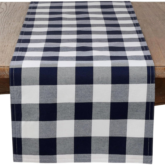 SARO LIFESTYLE Nautica Collection Cotton And Poly Blend Buffalo Plaid Runner, 16" x 72", Navy Blue