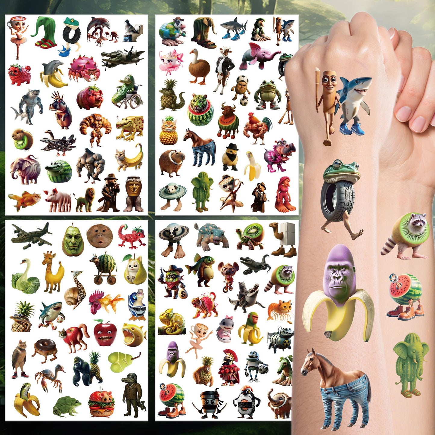 100PCS Italian Brainrot Tattoo Stickers, Tung Tung Tung Sahur Temporary Tattoo Stickers, Funny Fake Tattoos for Men Women, Waterproof Fake Body Art