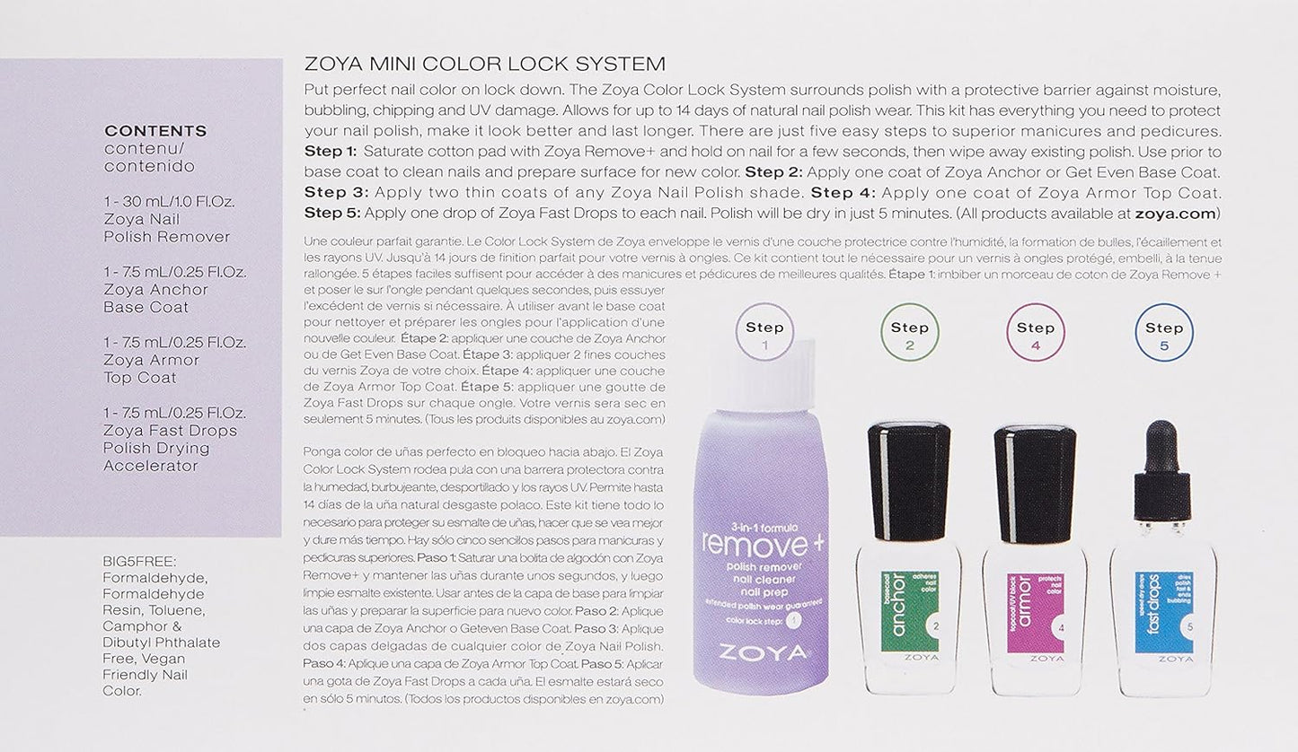 Zoya Mini Color Lock System Manicure Kit - Clear 4-Piece Set for Long-Lasting Nails