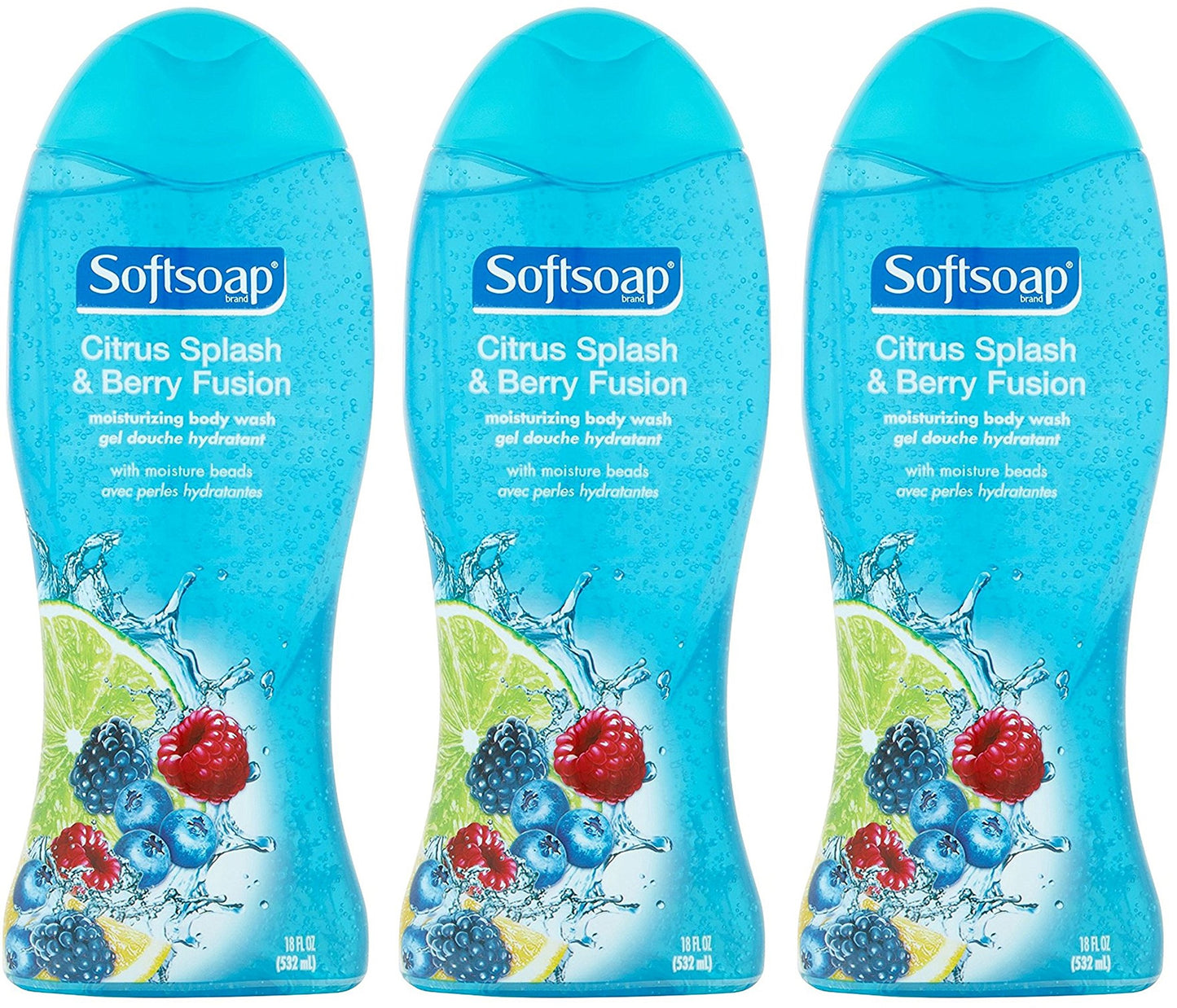 Softsoap Moisturizing Body Wash - Citrus Splash & Berry Fusion - Net Wt. 18 FL OZ (532 mL) Per Bottle - Pack of 3 Bottles