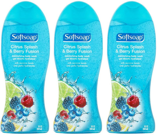 Softsoap Moisturizing Body Wash - Citrus Splash & Berry Fusion - Net Wt. 18 FL OZ (532 mL) Per Bottle - Pack of 3 Bottles