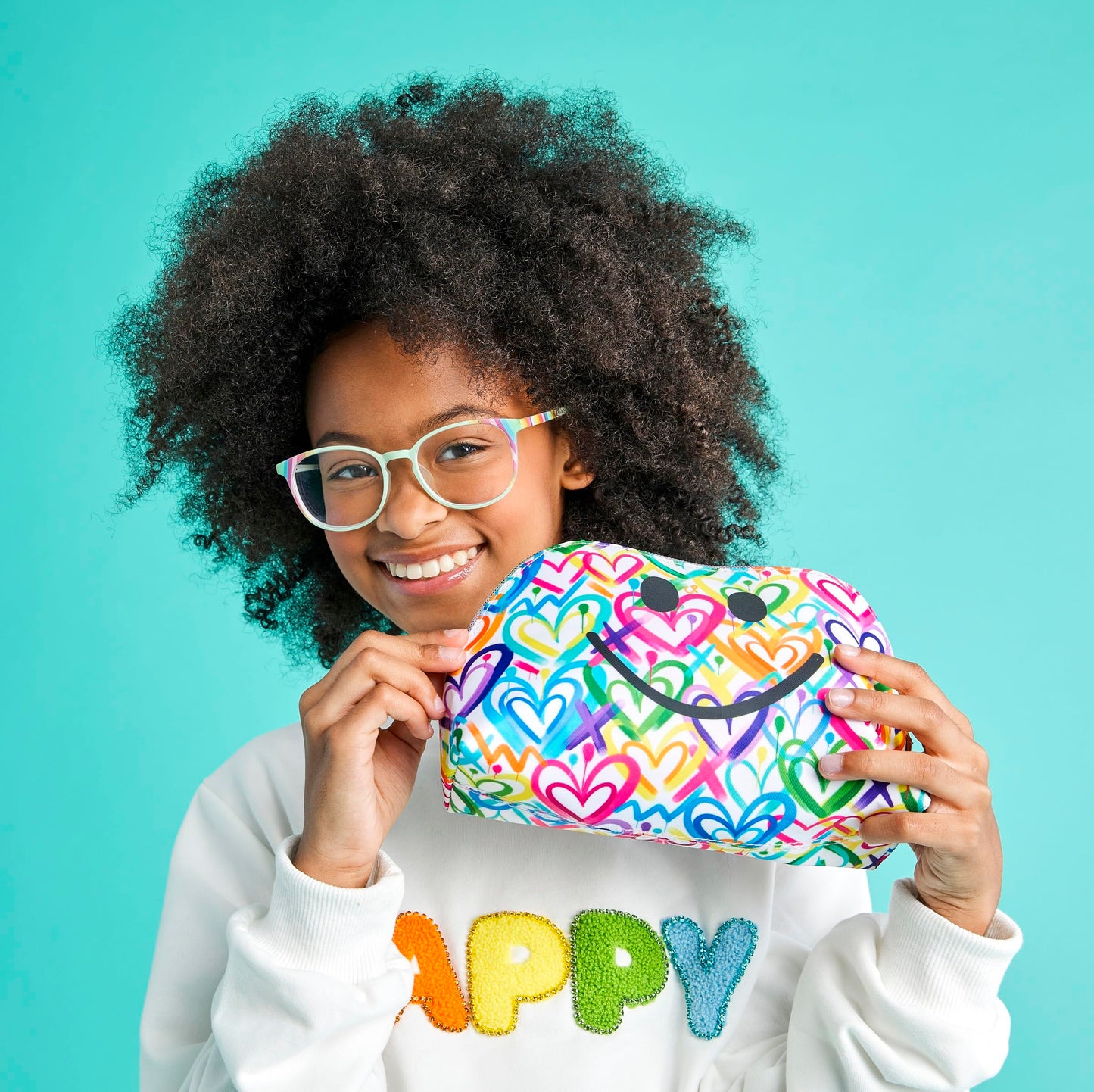 iscream + Corey Paige 8.25" x 5" Fully Lined Wide Zipper Opening Cosmetic Bag - Graffiti Hearts