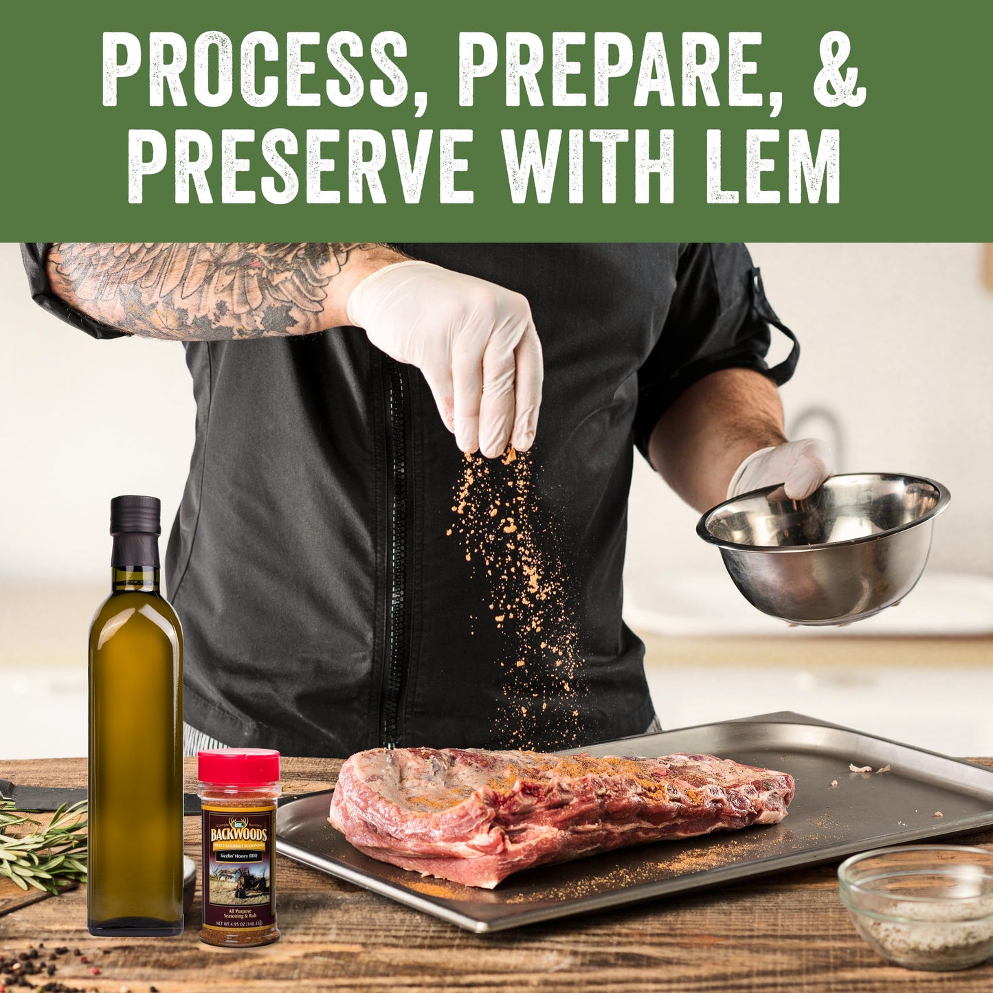 LEM Products Backwoods Sizzlin' Honey BBQ Rib Rub, All-Purpose Seasoning and Rub, Ideal for Wild Game and Domestic Meat, 4.95 Ounce Shaker Bottle