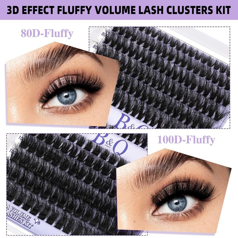 Volume Lash Clusters Kit - 280PCS 3D Wispy DIY Eyelash Extensions with Bond, Remover & Tweezers | Thick Individual Lashes