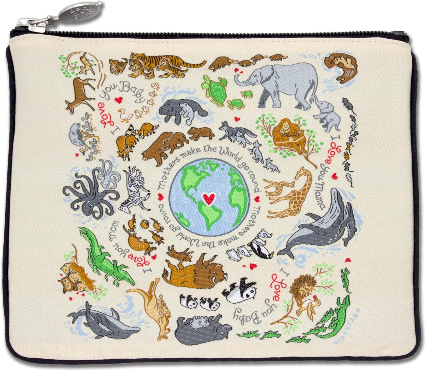 Catstudio Zipper Pouch - Embroidered Mom Design | Travel Toiletry Bag & Purse Organizer