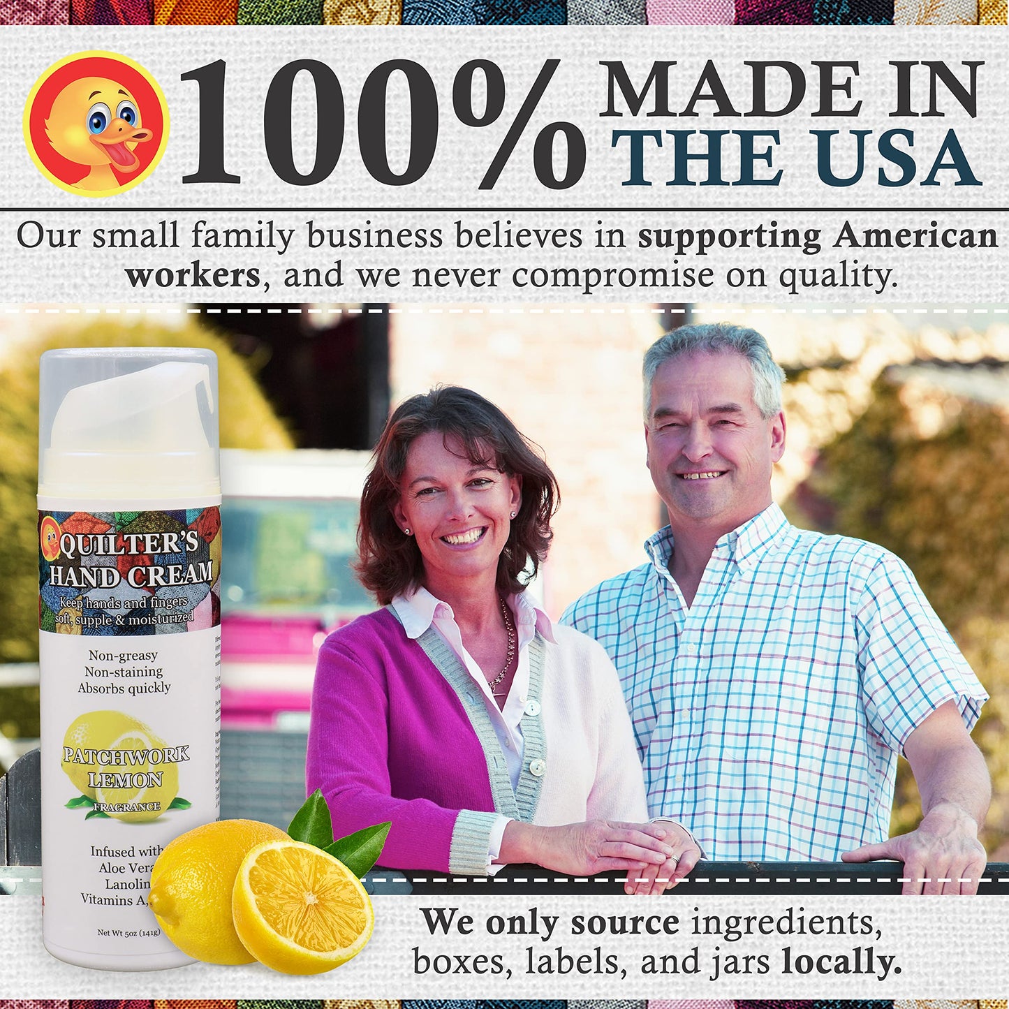 Original Udder Balm Quilter’s Hand Cream, Patchwork Lemon - Made in USA - Ultra-Hydrating Hand Cream for Quilters, Fast-Absorbing Non-Greasy Hand Lotion for Dry Cracked Hands, 5 Oz