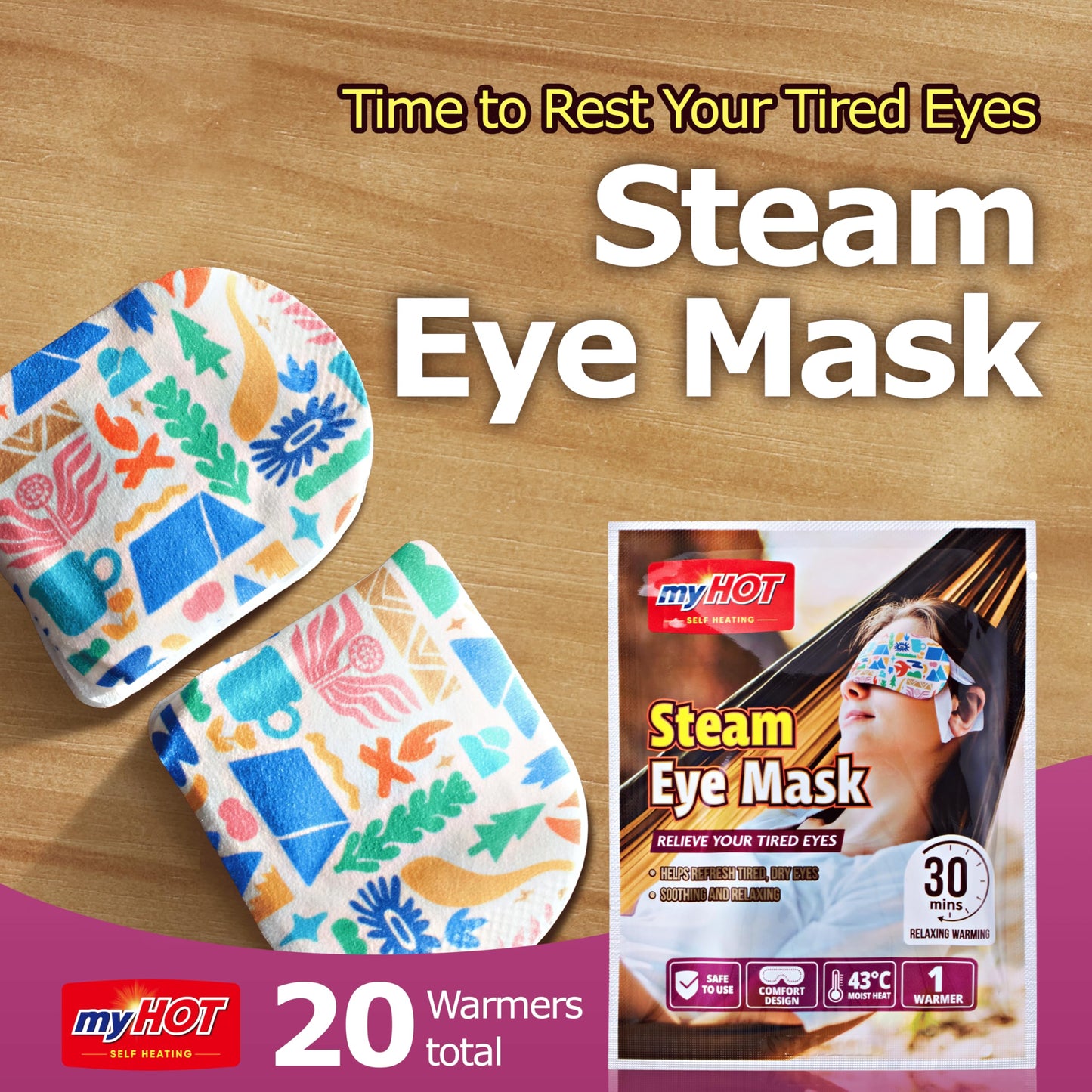 myHOT Steam Eye Mask 20 Pack – Warm Compress Eye Cover for Relief for Dry Eyes, Disposable, Sleeping Eye Heater, Spa, Relaxation, Made in Korea-TSA Compliant