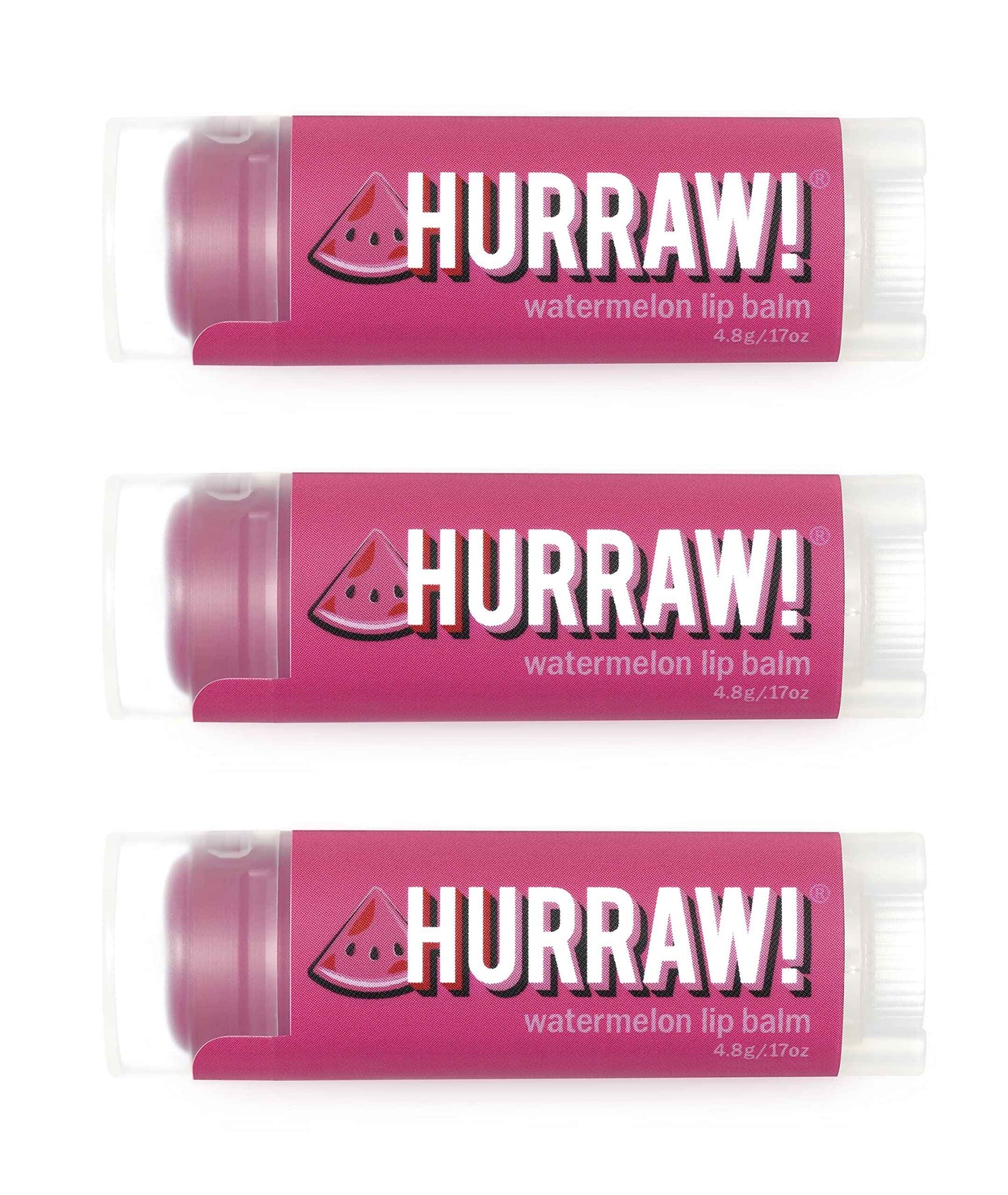 Hurraw! Watermelon Lip Balm, 3 Pack: Organic, Certified Vegan, Cruelty and Gluten Free. Non-GMO, 100% Natural Ingredients. Bee, Shea, Soy and Palm Free. Made in USA