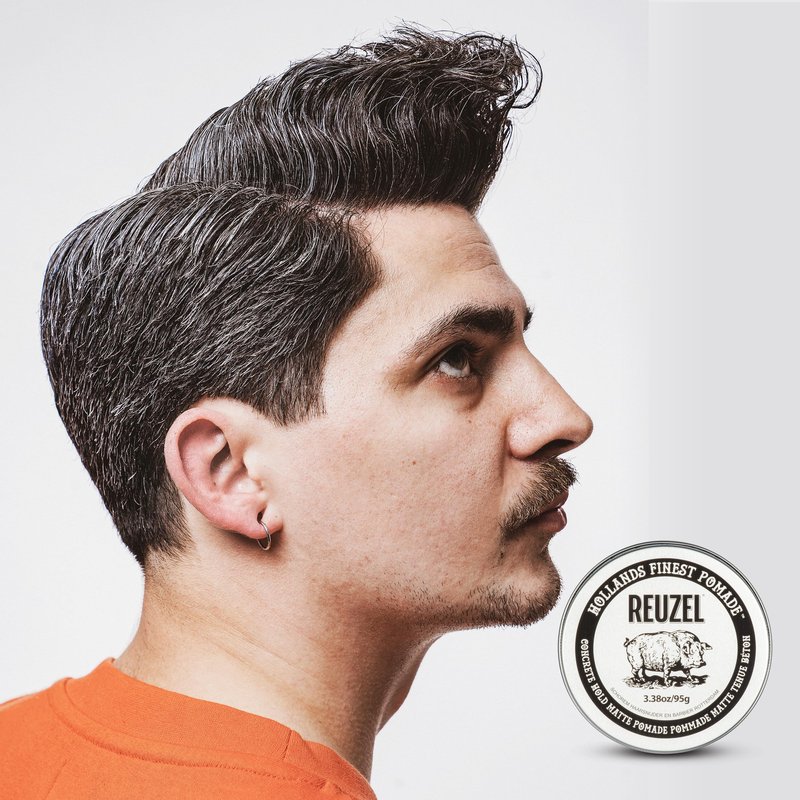 REUZEL Concrete Matte Pomade, Strong All Day Hold, Water Soluble Styling, Matte Finish and Flake Free, Easy To Wash Out, For All Hair Types