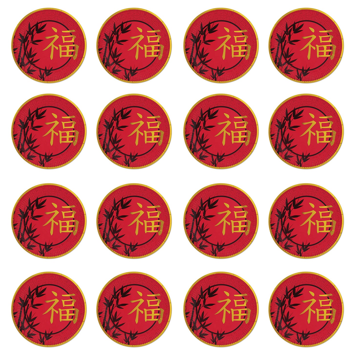 Beistle 16-Piece Asian Plates in Red/Yellow/Black, Chinese New Year Party Tableware, International Party Supplies, Countries of the World Party Accessories, 9"