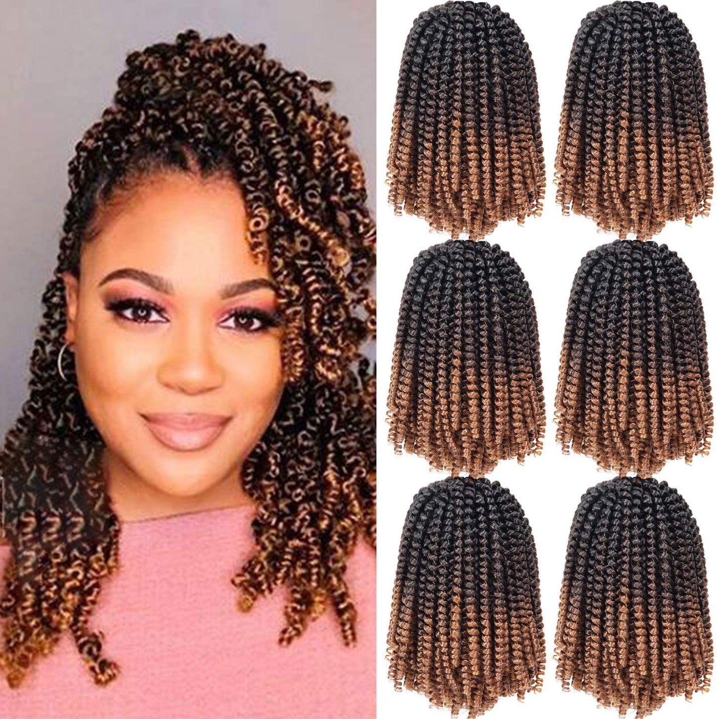 6 Packs Spring Twist Braiding Hair Spring Twists Twist Hair Synthetic Fiber Fluffy Twist Crochet Braids Low Temperature Twist Crochet Hair for Women Braiding Hair(8inch,T1B/4/30)