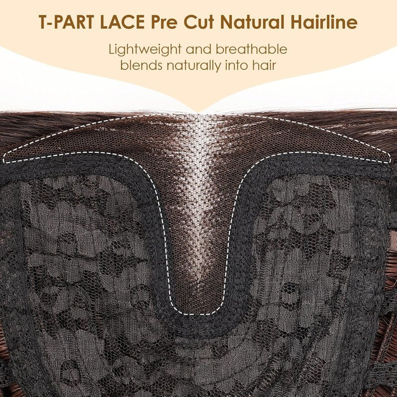 AISI HAIR 18 Inch Brown Highlights Wig - Medium Length Curly Glueless Synthetic Hair for Daily Wear & Cosplay