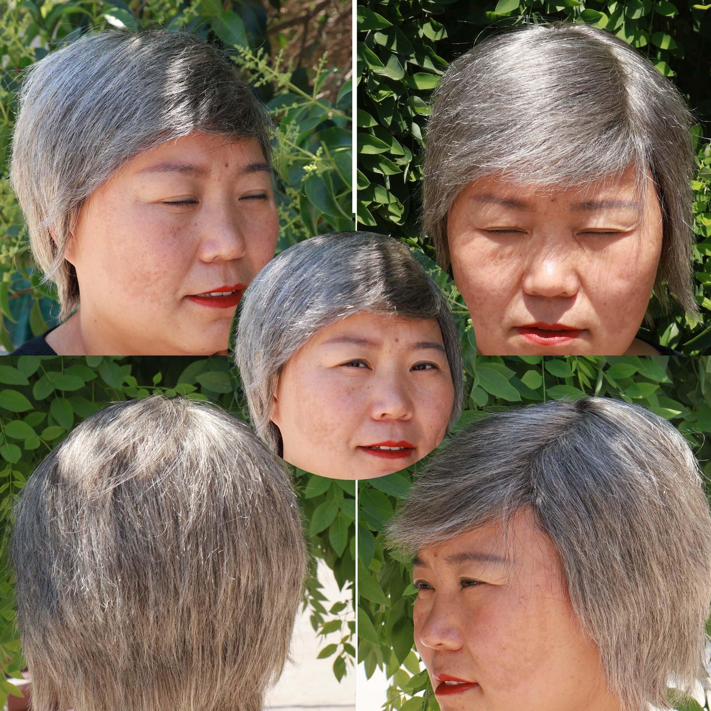 LSXCSM Salt and Pepper Human Hair Wig Short Pixie Cut Wigs with Bangs for Older Black Women Grey
