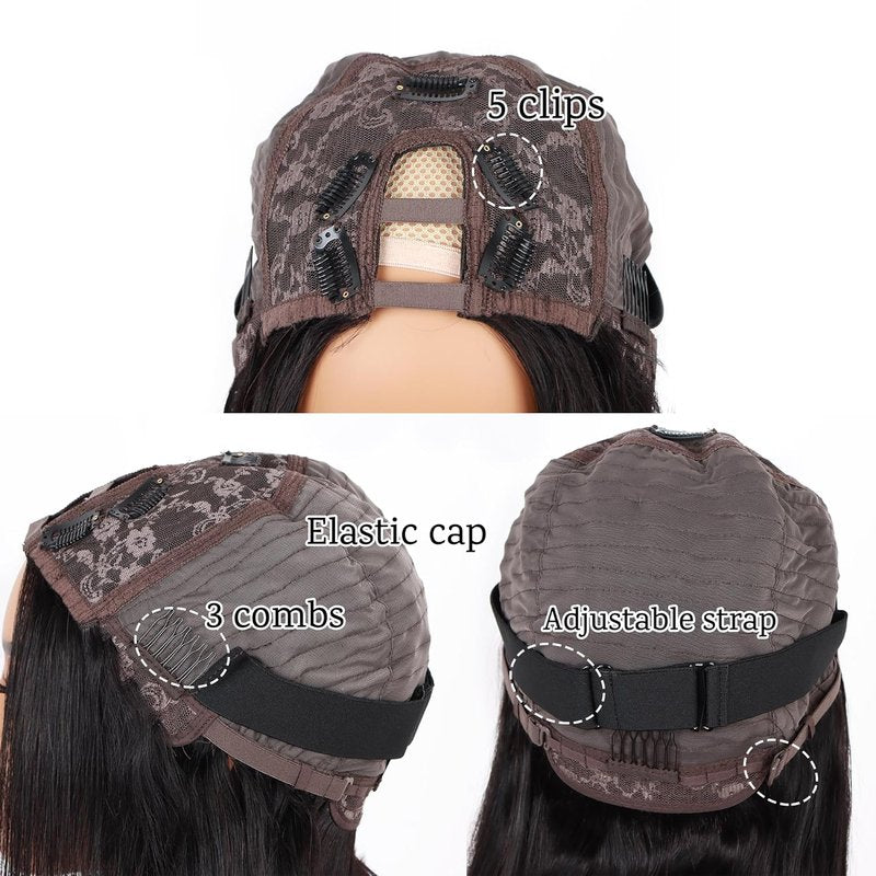 U Part Wig Human Hair - 12A Straight Bobo Wig, 180% Density | Beginner Friendly, 8-Inch, No Glue, Clip-In