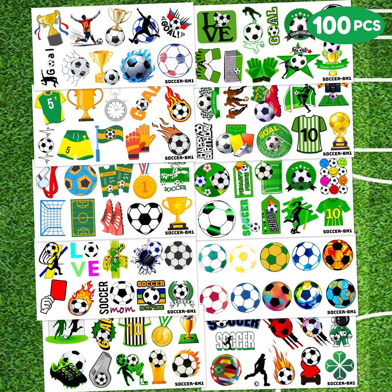 96PCS Soccer Temporary Tattoos for Kids Boys Girls - Waterproof & Skin-Safe Football Party Favors, Sports Birthday Decorations, Supplies,Team Rewards & Goodie Bag Stuffers, School Gifts