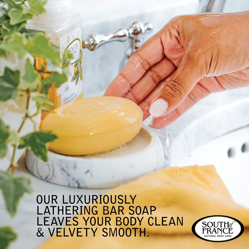 Lemon Verbena Clean Bar Soap by South of France Clean Body Care Triple-Milled French Soap with Organic Shea Butter + Essential Oils Vegan, Non-GMO Body Soap 6 oz Bar 4 Pack