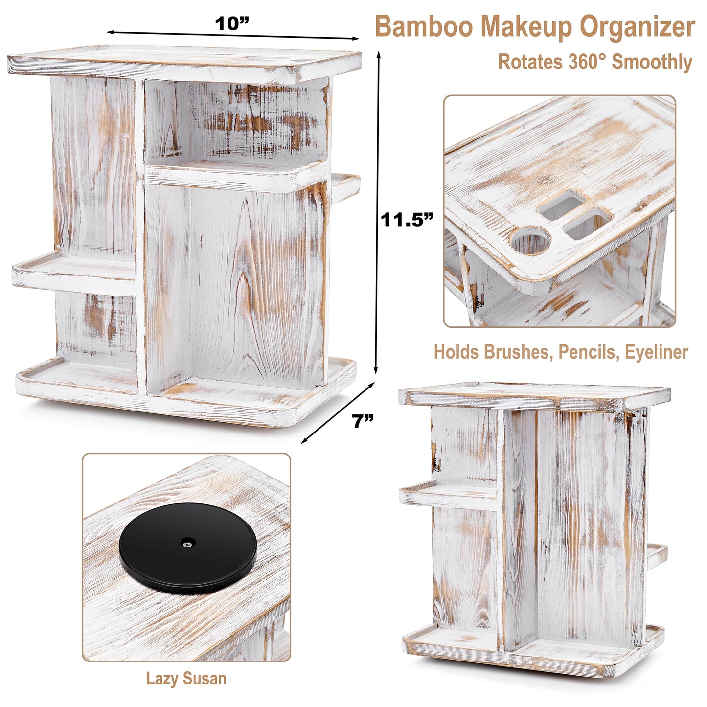 Sorbus 360° Makeup Organizer - Grey Rustic Wood Make Up Storage Carousel for Cosmetics, Skin Care Rotating Makeup Organizer for Vanity, Bathroom Storage