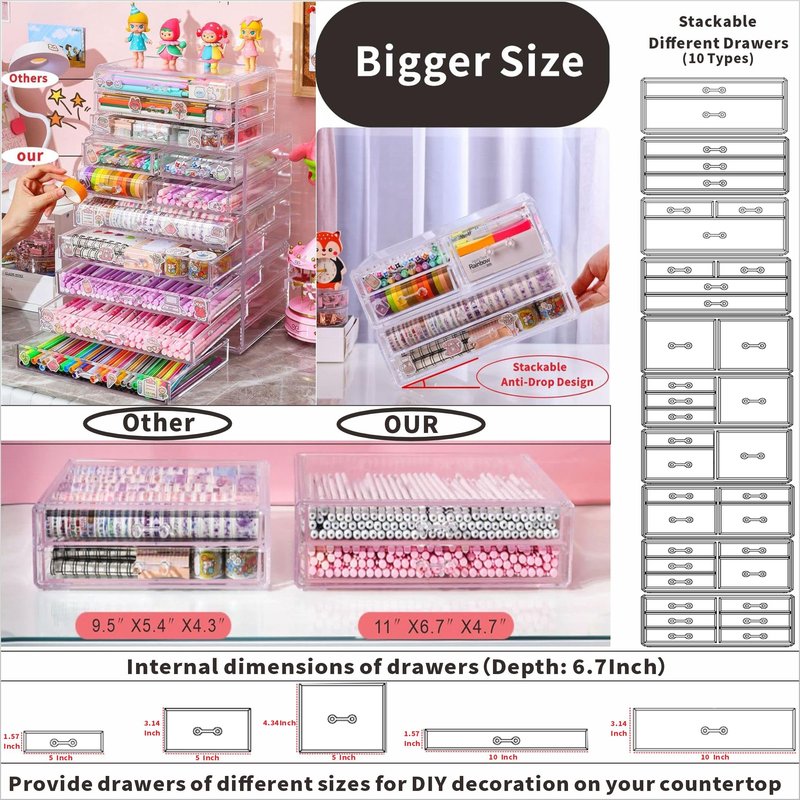 Acrylic Clear Makeup Organizers With 4 Drawers,Rectangular Office Stationery Supplies Plastic Storage Containers,Stackable Acrylic Drawers Suitable for Office,School,Home Cute Desk Organizer,Pack of 1