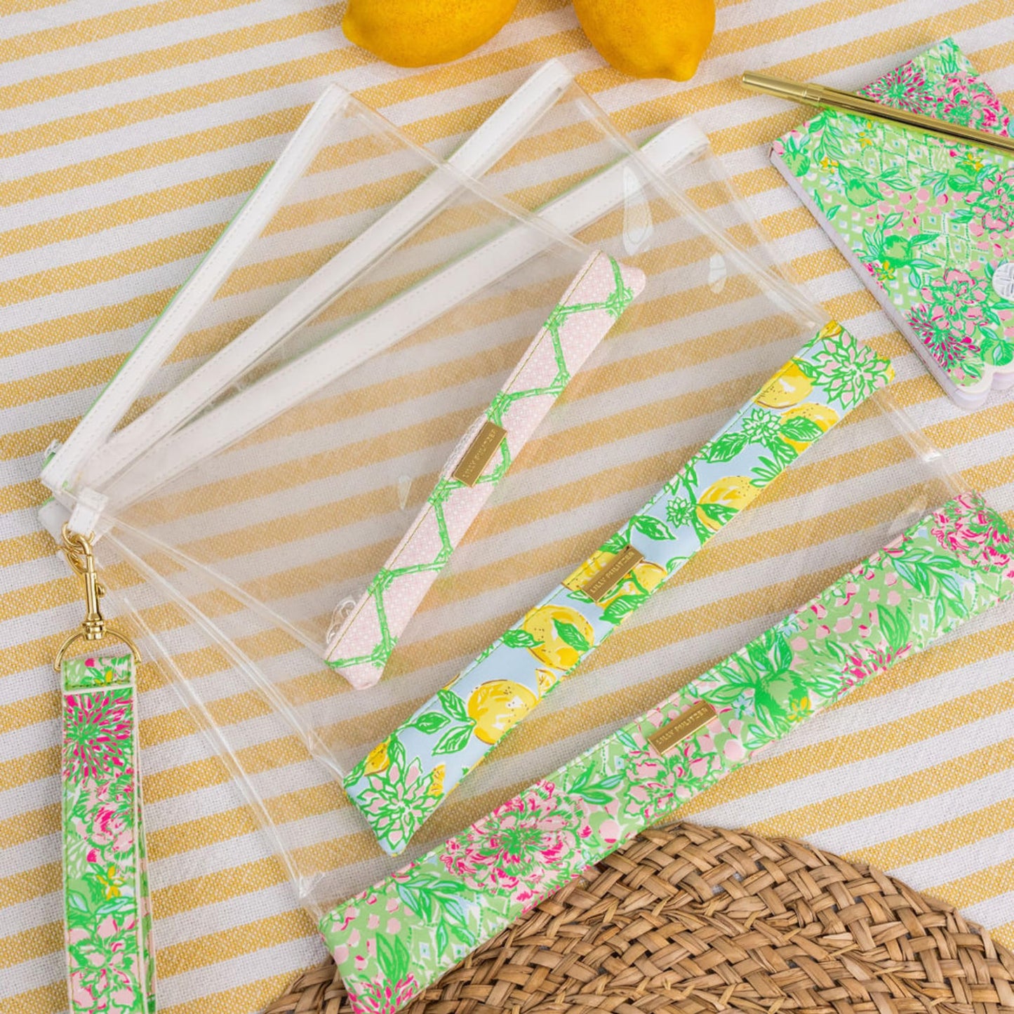 Lilly Pulitzer Small Makeup Bags, Cosmetic Zipper Pouches for Travel and Purse, Set of 3, Lime Feeling Good