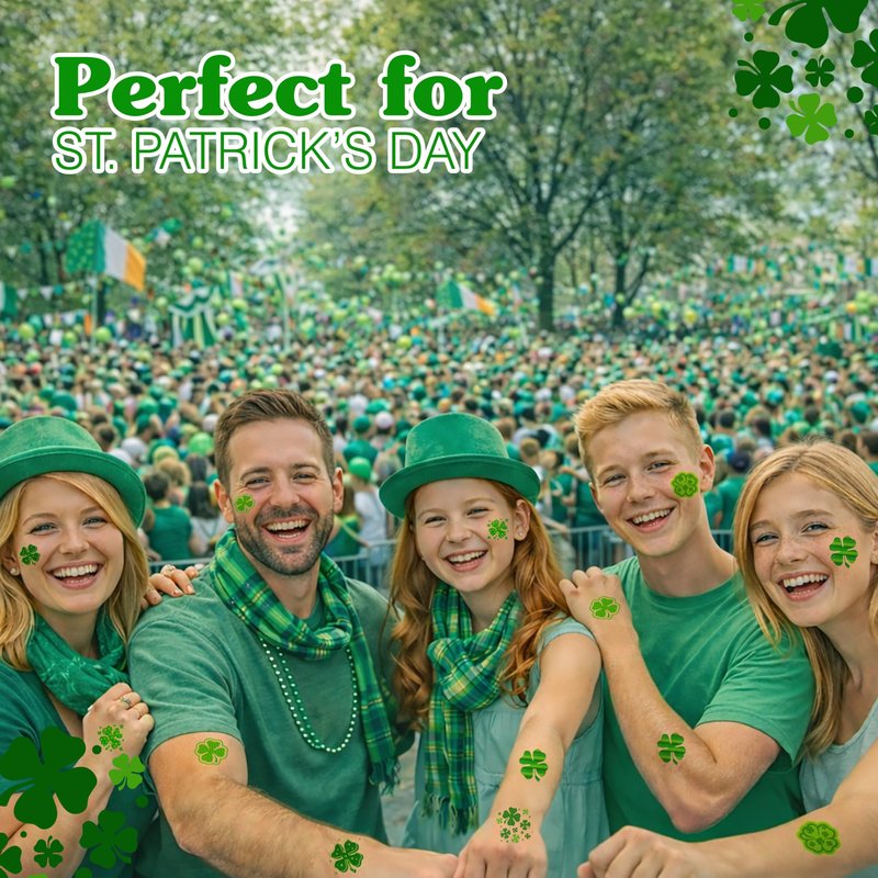 4E's Novelty 72 Shamrock Temporary Tattoos Individually Wrapped Bulk, St Patricks Day Tattoos for Kids, Party Favors for Kids Gifts Adults Face Stickers Saint Pattys Irish Parade Green Accessories
