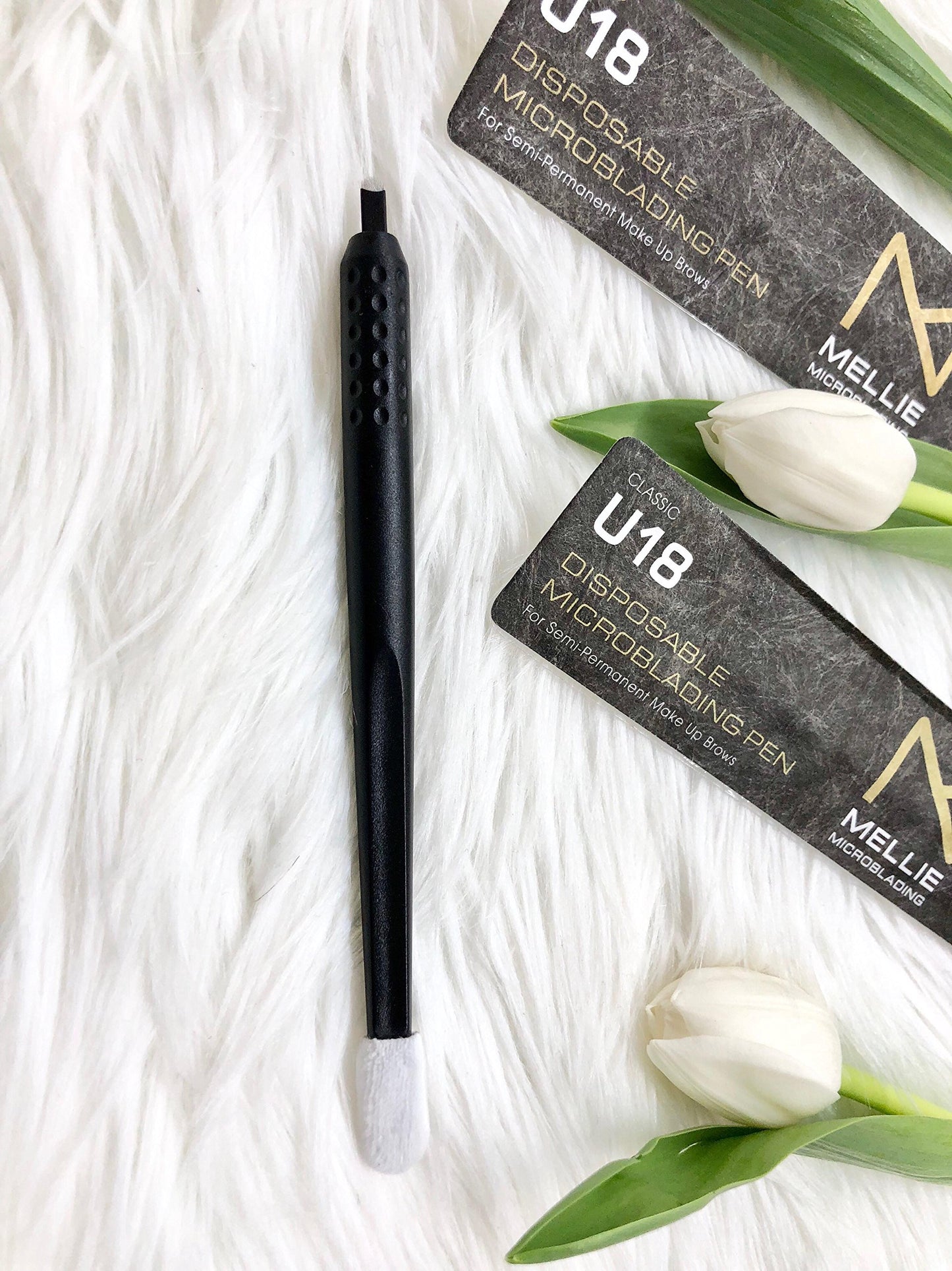 PACK OF 10 - Mellie Microblading Disposable Microblading Pen with Pigment Sponge Disposable Tool For Creating Eyebrows Microblading Supplies (Pink, U18 NANO .15mm)